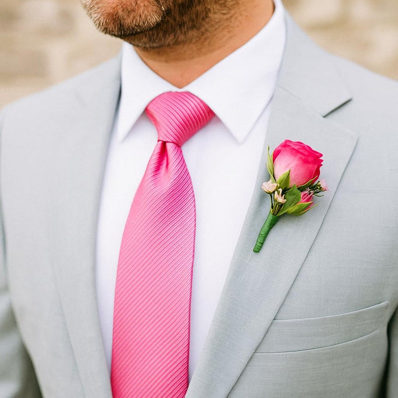 KissTies Hot Pink Tie Solid Striped Fuchsia Necktie Holiday Ties - Image 2